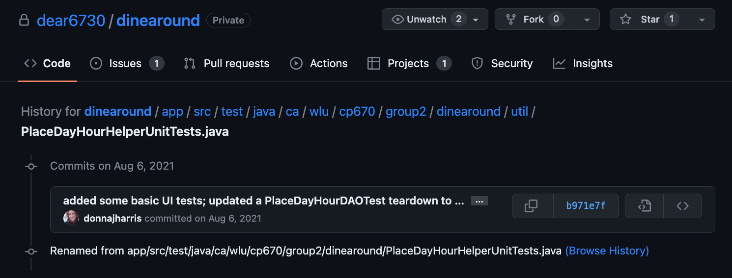 Page 1 of 2: Commit history for PlaceDayHourHelperUnitTests.java