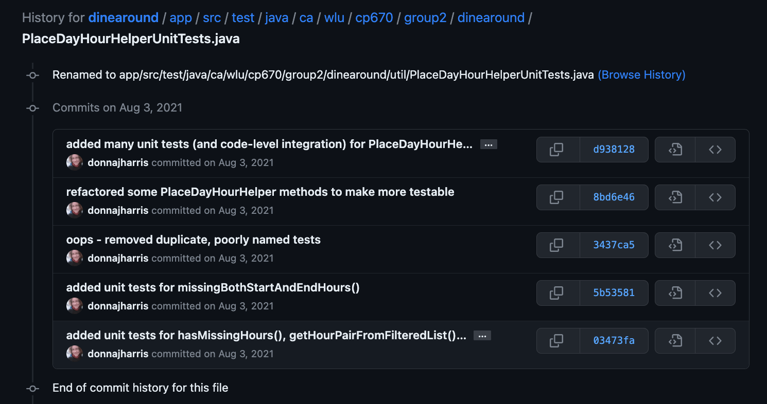 Page 2 of 2: Commit history for PlaceDayHourHelperUnitTests.java
