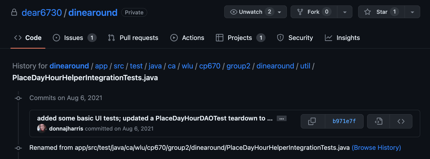 Page 1 of 2: Commit history for PlaceDayHourIntegrationTests.java
