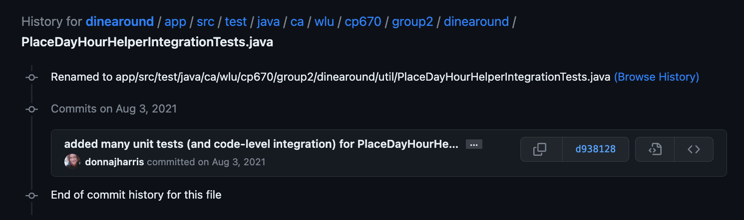 Page 2 of 2: Commit history for PlaceDayHourIntegrationTests.java