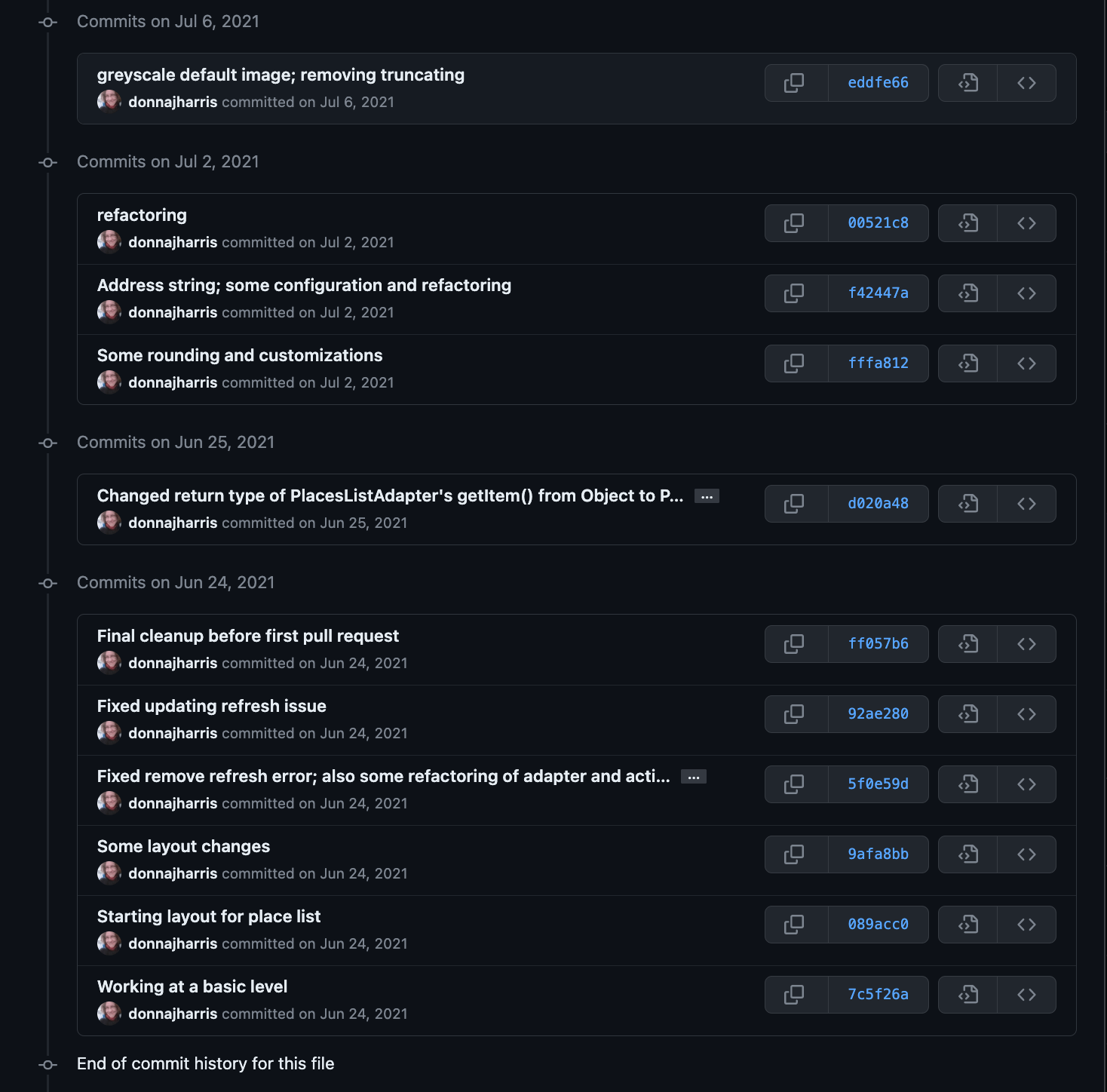 Page 6 of 6: Commit history for PlacesListAdapter.java