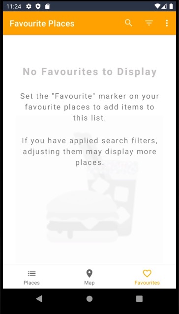 The Dine Around Favourite Places list as it appears when empty. There are suggestions regarding why there are no items in the list.